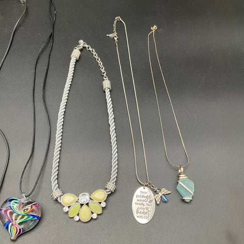 Fashion Jewelry Lot 9 Necklaces Glass Heart Turtle Pocket Watch Pendant Charm