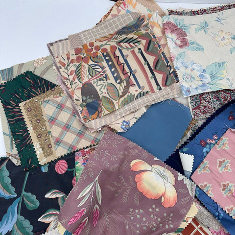 Vintage Quilt Squares Lot Mixed Cotton Fabric Scraps Florals Patterns 5.3 Lbs