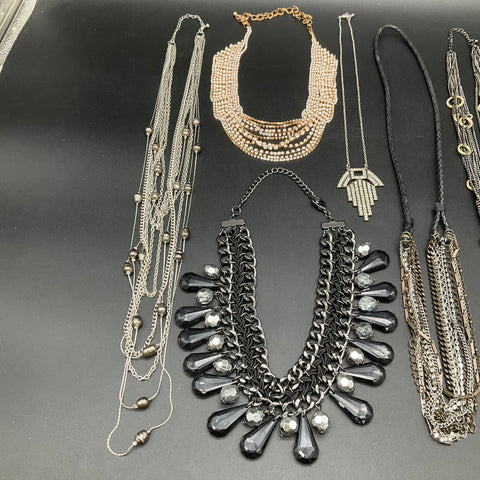 Statement Costume Jewelry Lot 7 Necklaces Vintage to Modern Bib Art Deco Beads