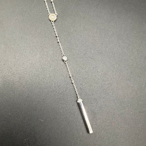 Henri Bendel Silver Tone Crystal Station Bar Pendant Lariat Y-Necklace 17"