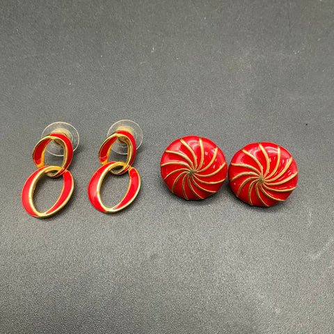 Vintage Napier Costume Jewelry Lot of 4 Necklace Earrings Gold Red Enamel