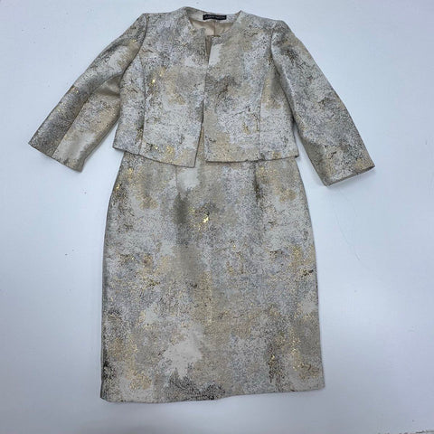 Albert Nipon Women's Dress Jacket Set Gold Metallic Brocade Sheath Size 10