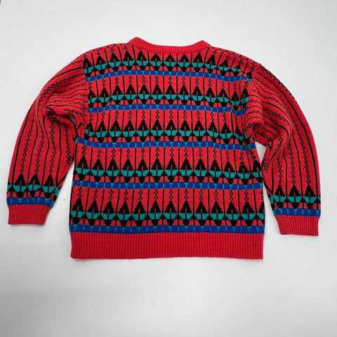 Vintage 80s Pepe Red Aztec Geometric Pattern Coogi Style Crewneck Sweater Sz S