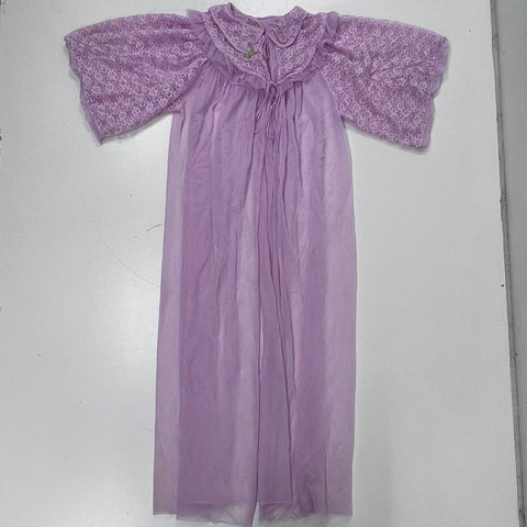 Vintage 70s Lavender Lace Nylon Peignoir Robe ILGWU Made in USA Sz M