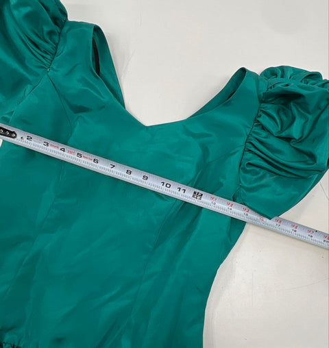 Vintage 80s Women's Teal Puffy Sleeve High-Low Party Dress ILGWU Sz 9
