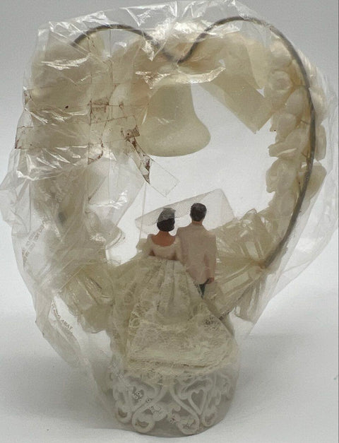 Vintage Mid Century Wedding Cake Topper Bride Groom Floral Heart Arch Bell 10"