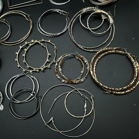 Statement Hoop Dangle Earring Lot 35 Pairs Boho Retro Gold Silver Tone
