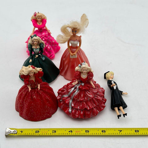Vintage Barbie Christmas Ornament Lot Holiday Gowns Graduation 6 Pieces