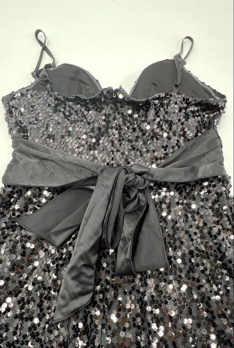 Maloom Women's Black Sequin Empire Waist Mini Cocktail Dress Sz 12 NWT
