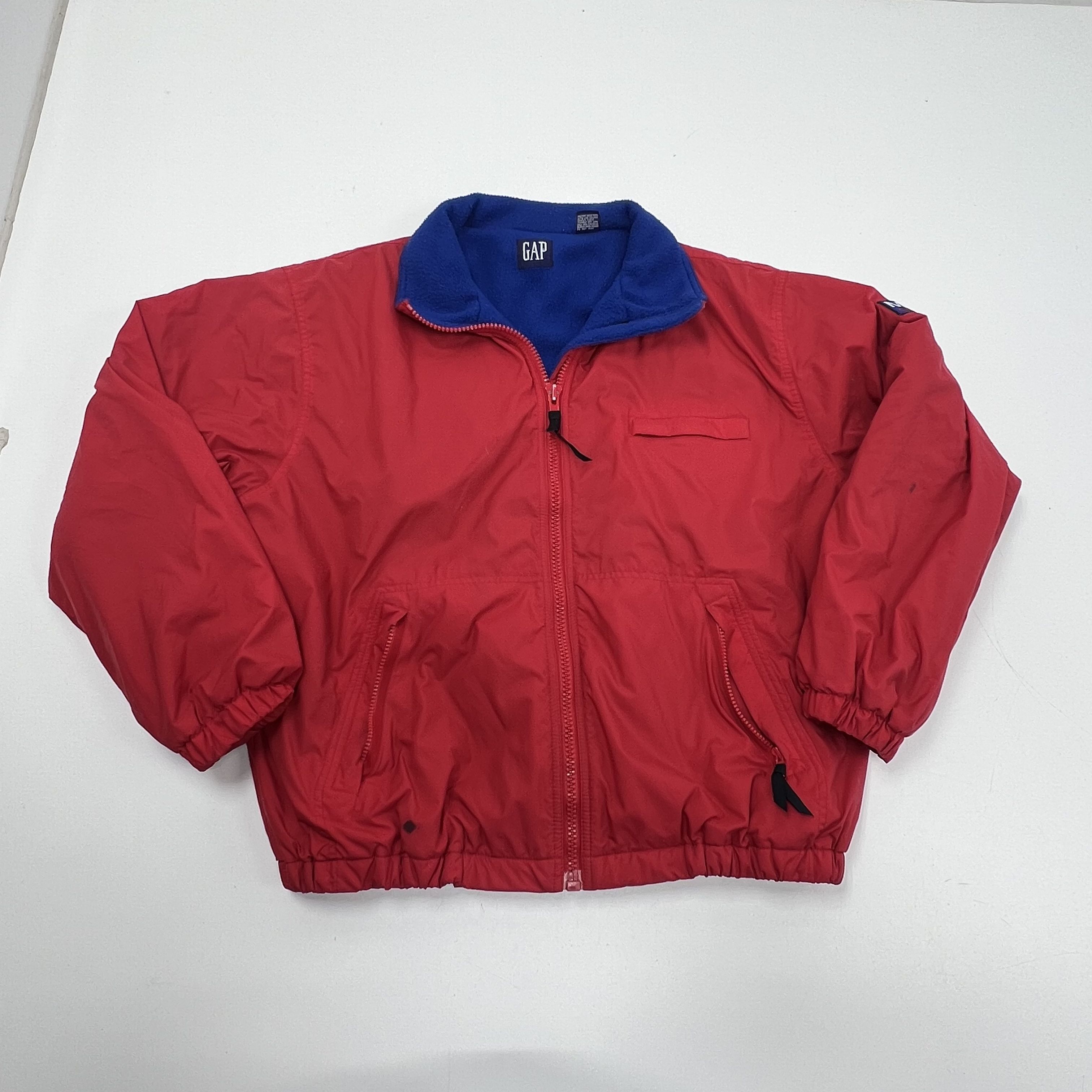 Vintage 90s Gap MTN Country Fleece Lined Nylon Bomber Jacket Red Blue Mens M