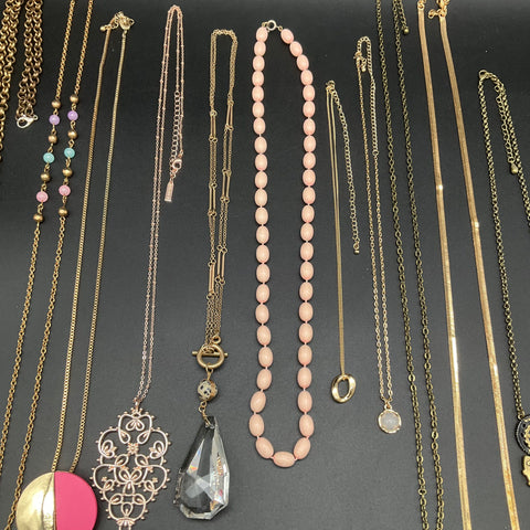 Vintage & Modern Costume Jewelry Lot of 15 Necklaces Rhinestone Steampunk