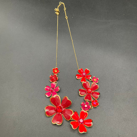 Kate Spade Jewelry Lot 4 Pieces Red Flower Statement Bar Necklaces Leaf Earrings