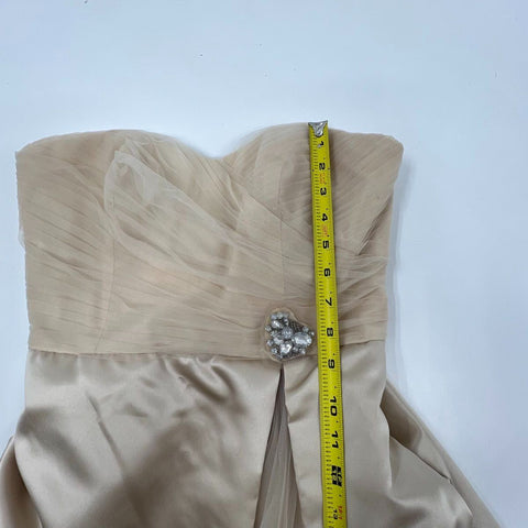 David's Bridal Women's NWT F15137 Formal Gown Champagne Strapless Tulle Sz 6