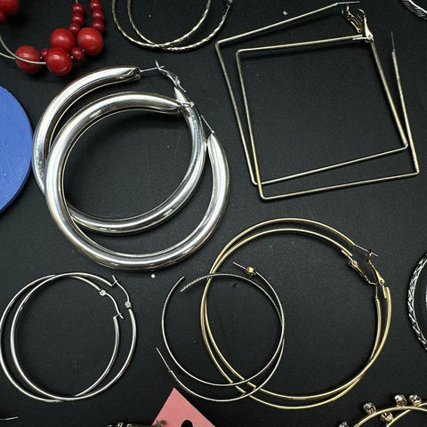 Statement Hoop Dangle Earring Lot 35 Pairs Boho Retro Gold Silver Tone