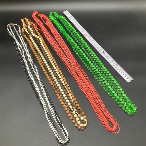 Vintage Faceted Plastic Disc Bead Necklace Lot of 4 Green Coral Brown Black