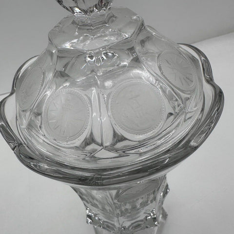 Pressed Glass Coin Glass Covered Vase Crystal 13 In 1887 Eagle Liberty Bell