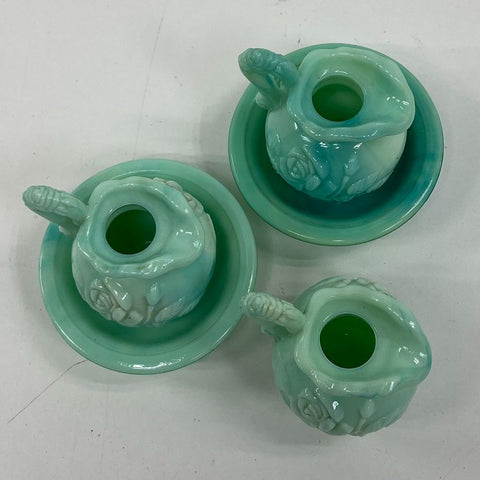 Vintage Avon Jadeite Glass Rose Pitcher & Bowl Bath Oil Decanter 3 Sets