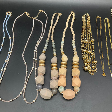 Vintage to Modern Costume Jewelry Lot 0.75 lbs Agate Beaded Multi-strand Chains