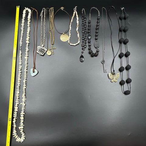 Boho Eclectic Statement Jewelry Lot 11 Necklaces Rose Butterfly Heart Shell