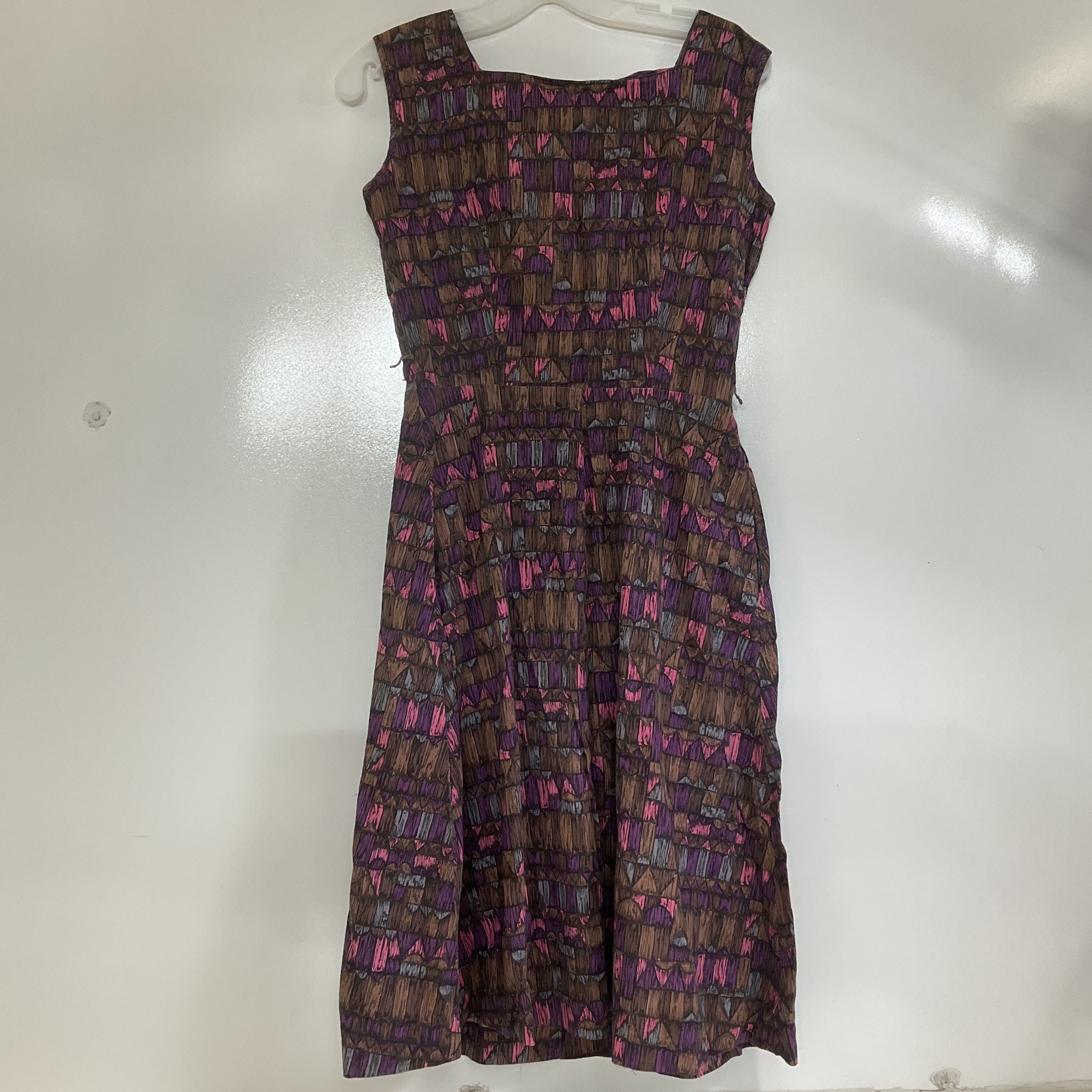 Vintage 70s Koret of California Abstract Print Cotton Shirt Dress Womens Size 12