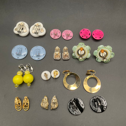 Vintage to Modern Mixed Costume Jewelry Lot of 11 Pairs Clip On Earrings
