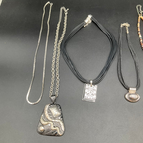 10 Necklace Jewelry Lot Mother of Pearl Abalone Shell Silver Tone Beaded