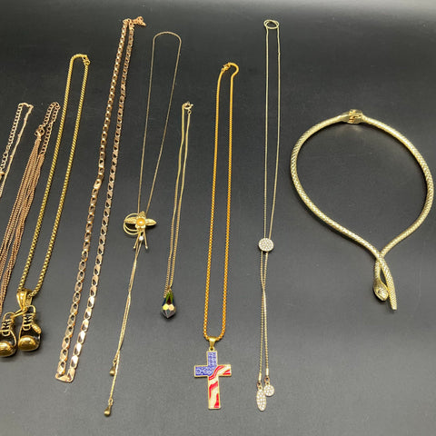 Vintage to Modern Mixed Costume Jewelry Lot 13 Necklaces Gold & Silver Tone