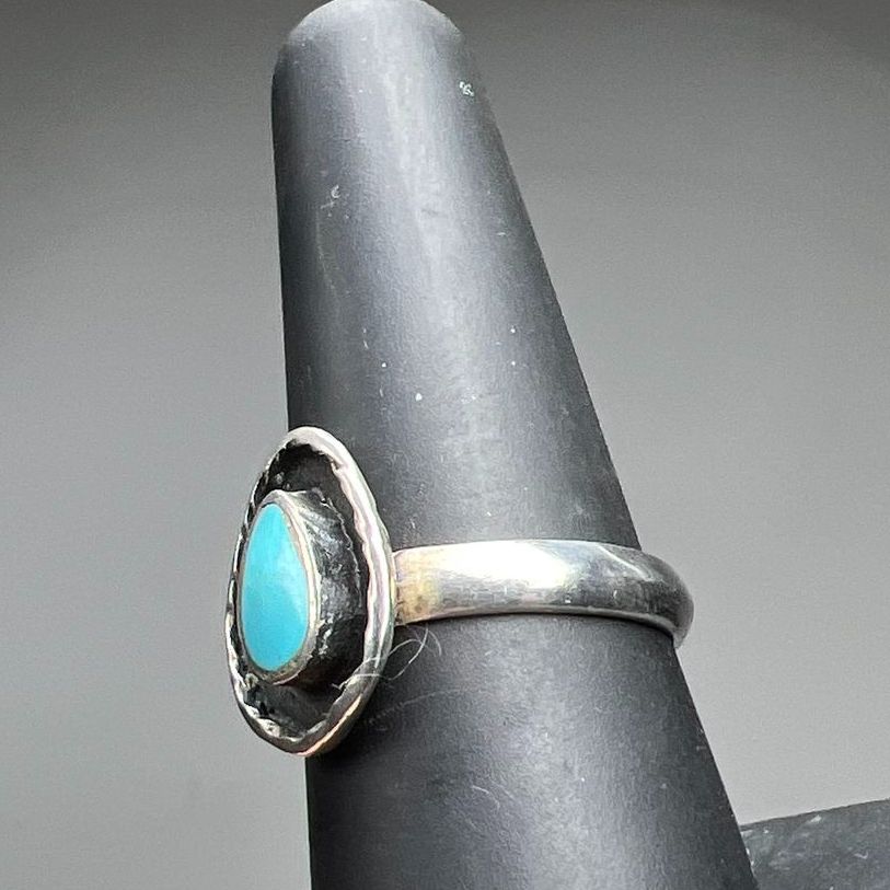 Sterling Silver Turquoise Drop Stone Ring Size 7