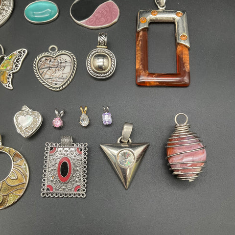 Mixed Costume Jewelry Pendant Lot 0.74 Lbs Vintage to Modern Abalone Butterfly