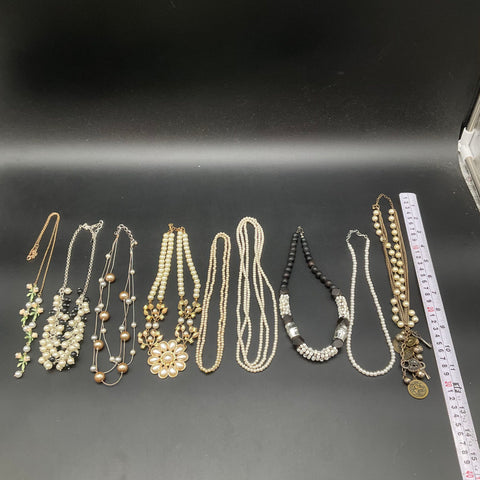 Faux Pearl Costume Jewelry Lot 9 Statement Floral Charm Multi-Strand Necklaces
