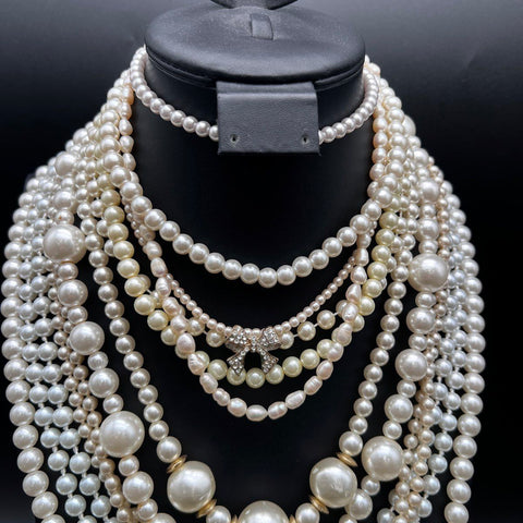 Mixed Faux & Cultured Pearl Jewelry Lot Vintage to Modern Necklaces Bracelet