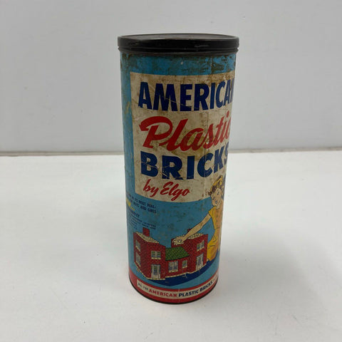 Vintage 50s Elgo American Plastic Bricks Building Block Toy Set w/ Canister