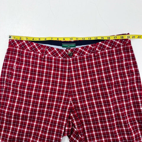 Tommy Hilfiger Men's Red White Plaid Golf Pants Flat Front Cotton Stretch 38x32