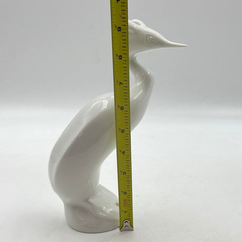Royal Dux Bohemia Stylized White Porcelain Bird Sculpture 9" Heron Figurine