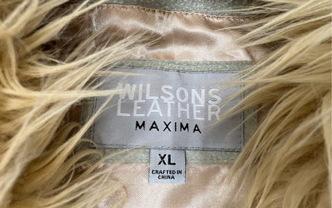 Wilson's Leather Maxima Women's Gray Suede Long Vest Faux Fur Trim Boho Sz XL