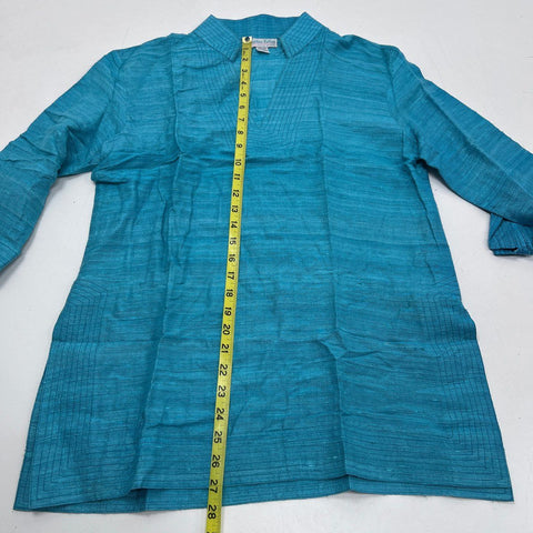Charlotte Kellogg Women's Silk Tunic Top Teal Blue Pintuck Textured Sz M
