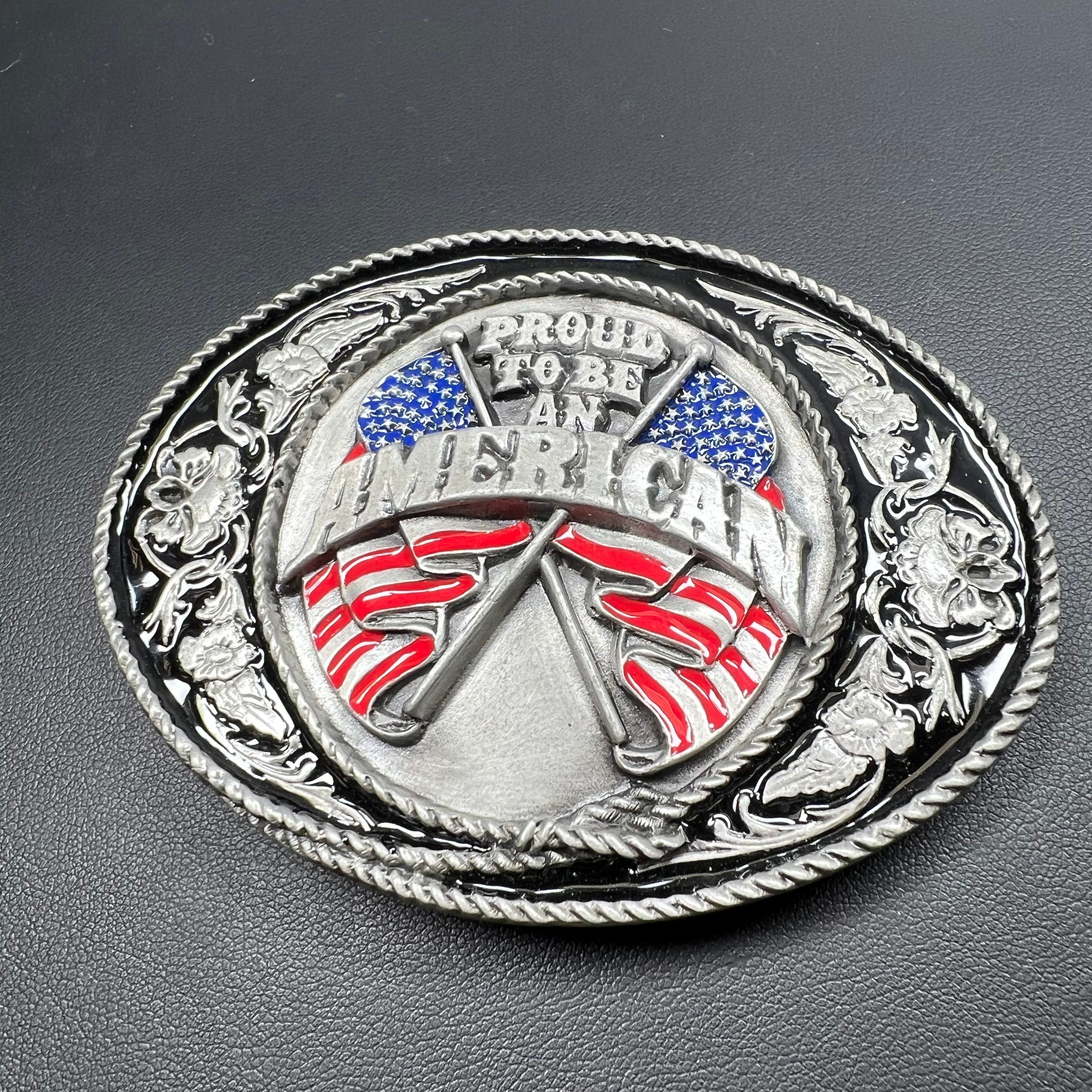 USA 'Proud To Be An American" Siskiyou Buckle Co. Silver Tone Belt Buckle