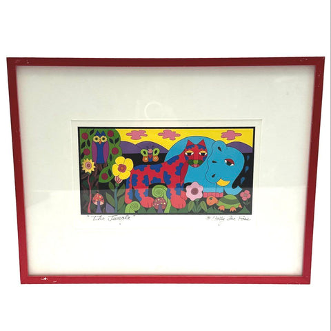 Holly Sue Foss Signed Print "The Jungle" Whimsical Animals Framed Folk Art