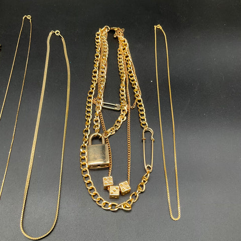 Gold Tone Fashion Necklace Jewelry Lot 11pc Initial M Flower Heart Padlock