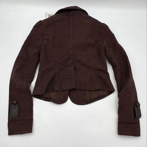 Free People Women's Brown Cotton Button Up Cropped Jacket Leather-Look NWT Sz 0