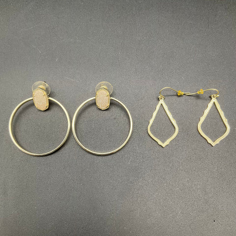 Kendra Scott 2 Pair Earrings Lot Elora Drusy Hoops & Sophia Drop Gold Tone