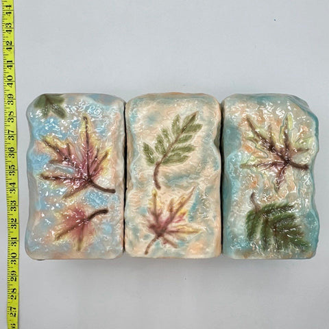 Studio Pottery Ceramic Vase Lot 3 Nature Leaf Motif Signed Vintage Art Pottery