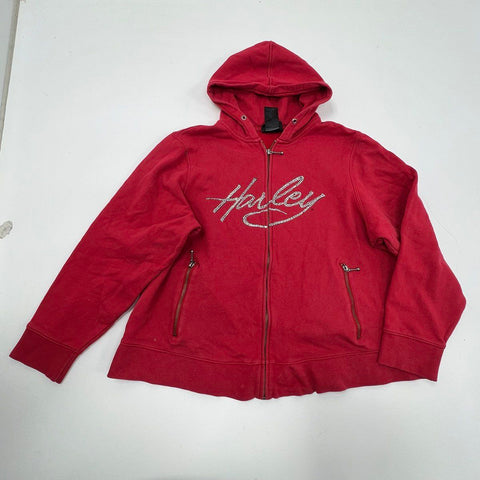 Vintage Y2K Harley-Davidson Rhinestone Script Logo Full Zip Hoodie Sz 2W
