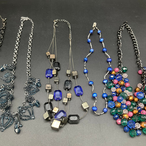 WHBM & Boutique Beaded Statement Necklaces Jewelry Lot of 9 Blue Silver Tone