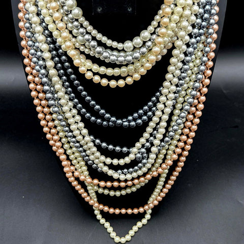 Mixed Faux Pearl Jewelry Lot Vintage to Modern White Grey Pink Multi-Strand