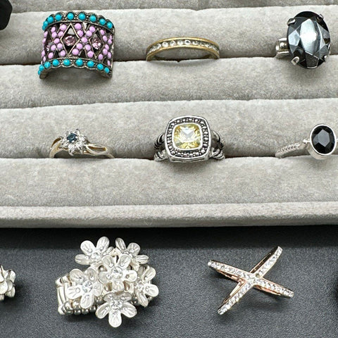 Vintage and Modern Costume Jewelry Ring Lot of 18 Rhinestone Enamel Statement
