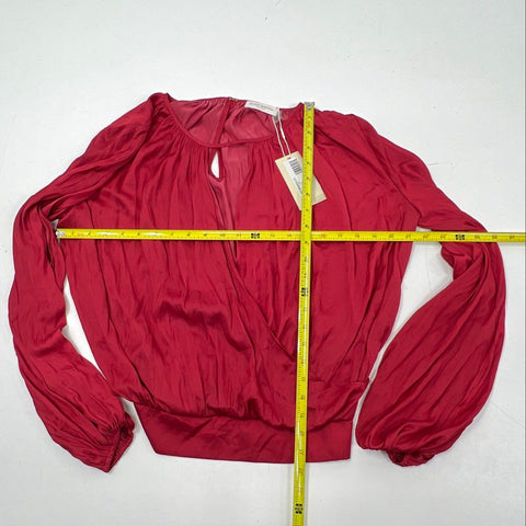 Ramy Brook Women's Harriet Red Surplice Balloon Sleeve Blouse Sz S NWT