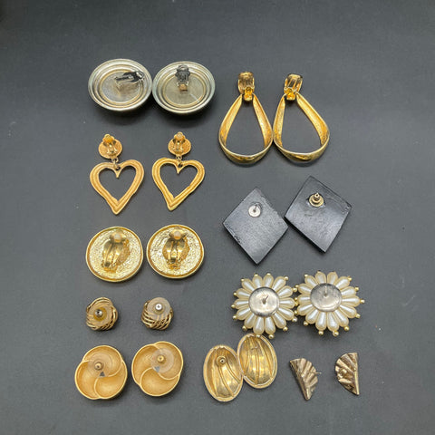 Vintage 80s Style Costume Jewelry Lot 10 Pairs Earrings Clip-on Pierced Mixed