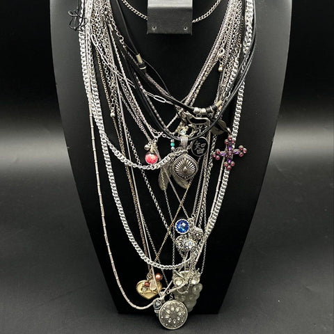 Mixed Fashion Necklace Lot of 20 Costume Jewelry Silver Tone Vintage to Modern