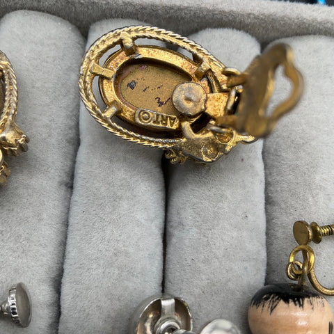 Vintage Costume Jewelry Lot 5 Pairs Micro Mosaic West Germany Fruit Kokeshi